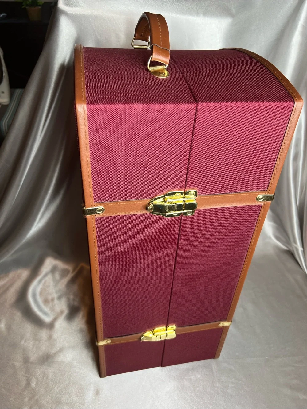 Vintage Burgundy Doll Steamer Trunk Wardrobe Case Fits 18